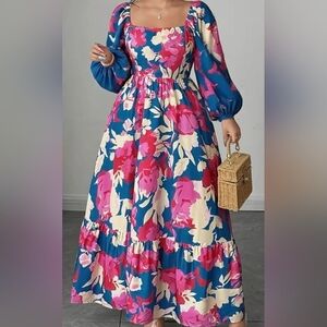 Floral Maxi Dress with Pink and Blue Pattern